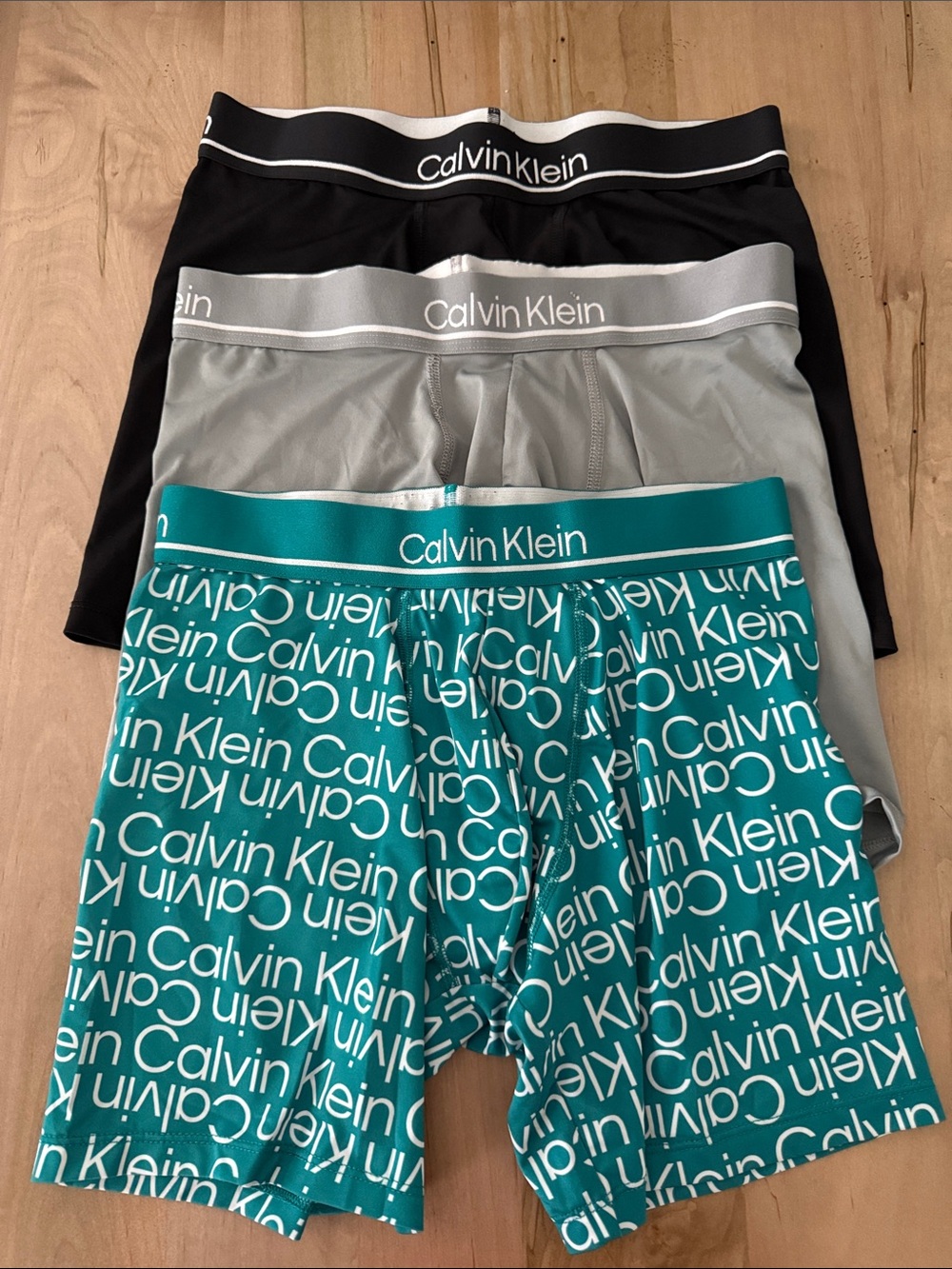 Calvin Klein 3-Pack Boxer Briefs — Black, Gray & Teal Pattern